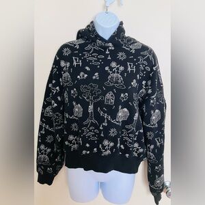 Forever 21 Black Hoodie with White Nature Sketch Print